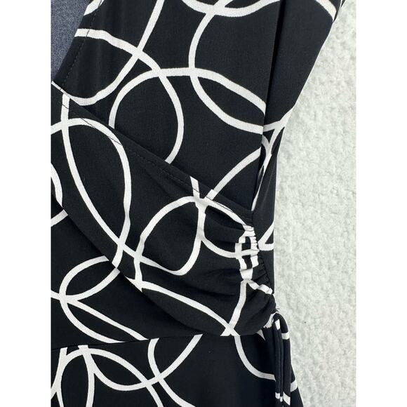 Van Heusen Black and White Geometric Midi Fit and Flare Dress - Size 2 Preowned - Picture 6 of 7